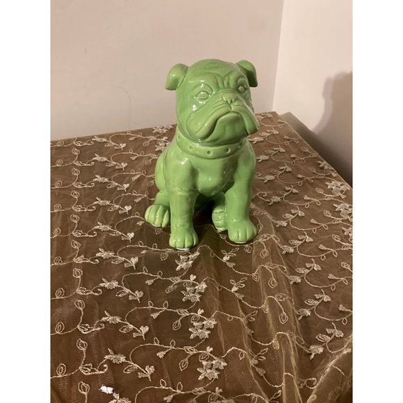 Benzara, 8” Green Sitting British Bulldog Figurine with Collar Green Benzara - Picture 4 of 4